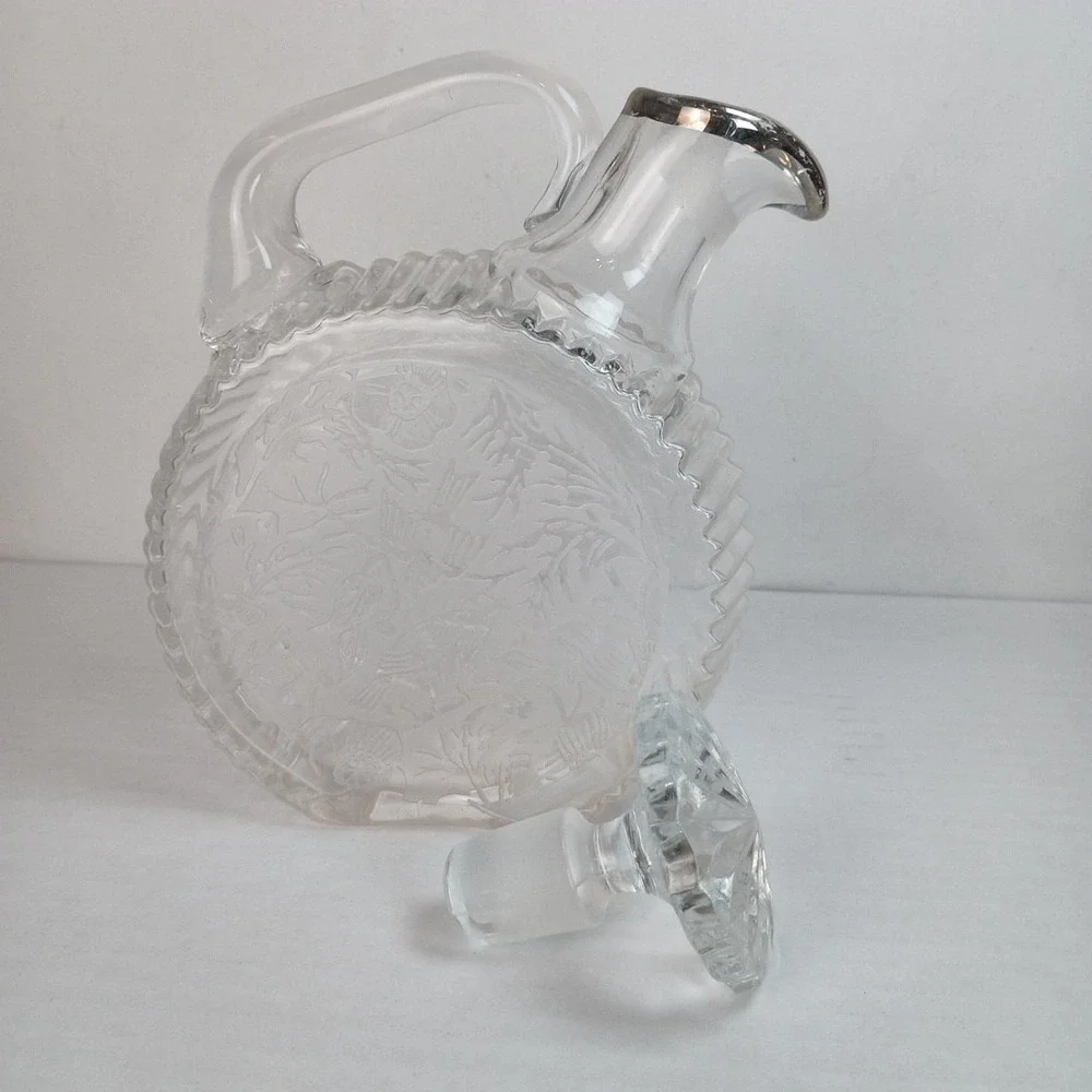 VTG Paden City Etched Spring Orchard and Birds Tilt Cordial Decanter w/Stopper
